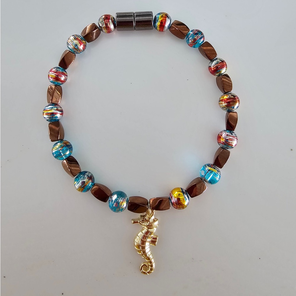 Gorgeous Copper and Turquoise color with Seahorse accented Ankle Bracelet